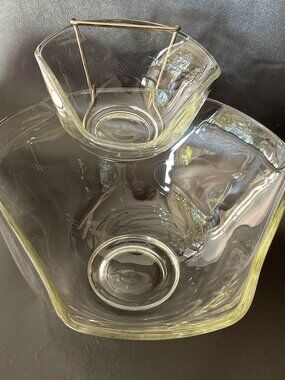Vintage MCM Indiana Glass Heritage Clear Chip & Dip Bowl Set w/bracket
